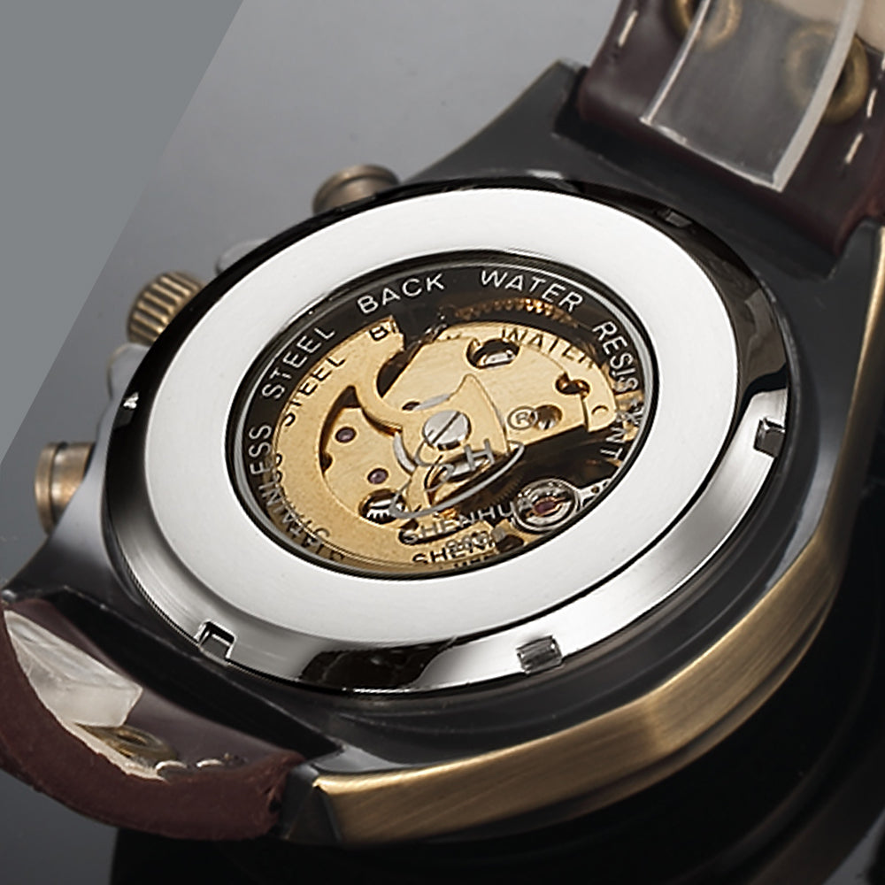 SHENHUA 02 Watch Vintage Automatic Mechanical Transparent Skeleton Watch Mechanic Self Winding Men Watch