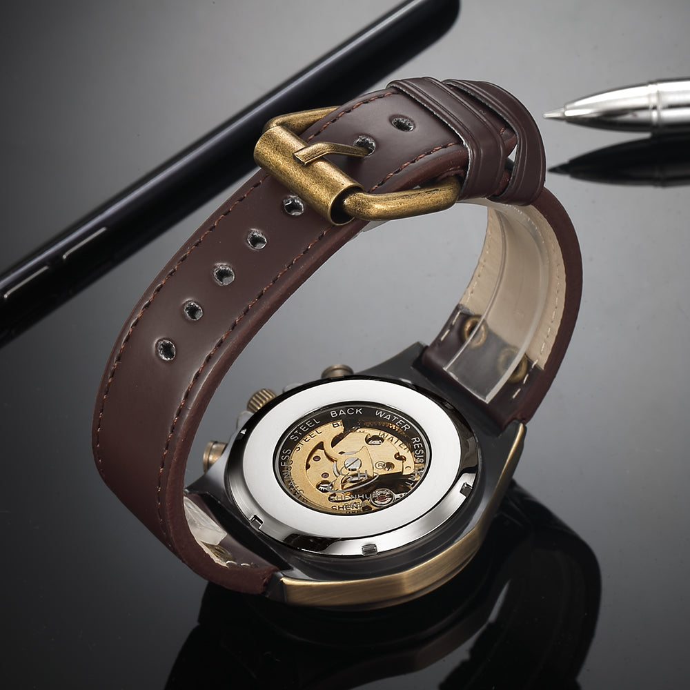 SHENHUA 02 Watch Vintage Automatic Mechanical Transparent Skeleton Watch Mechanic Self Winding Men Watch