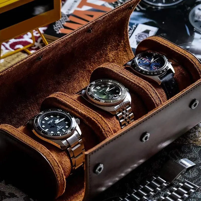 IBBETON 3-Slot Watch  Vintage Leather Watch Display Case Watch