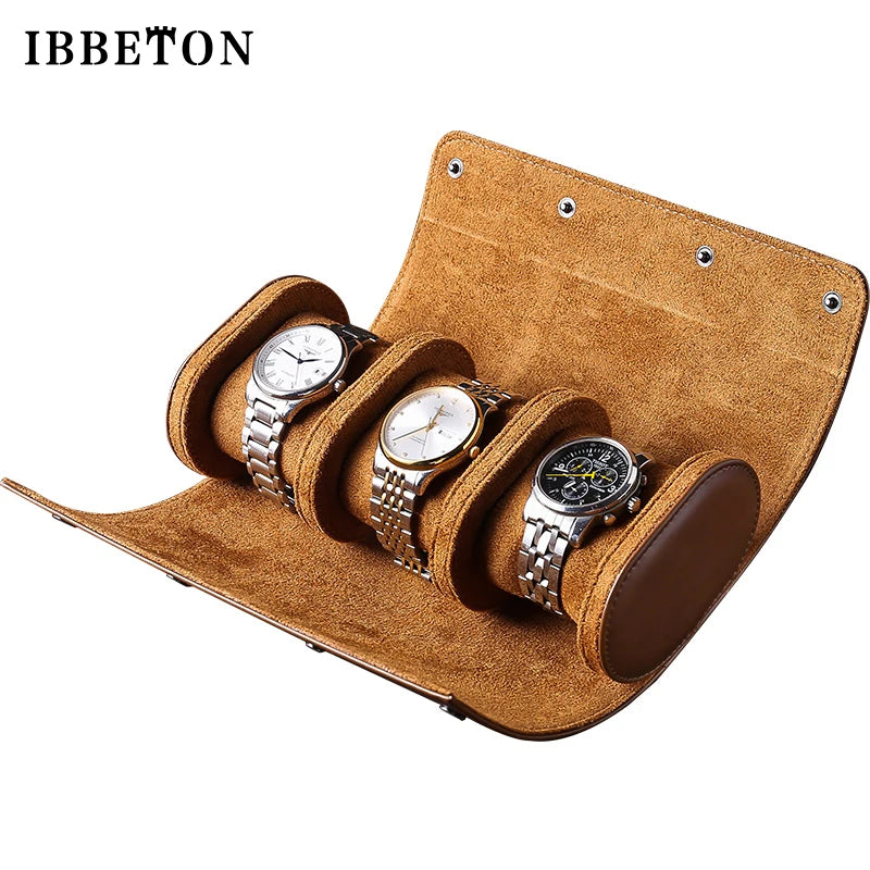 IBBETON 3-Slot Watch  Vintage Leather Watch Display Case Watch