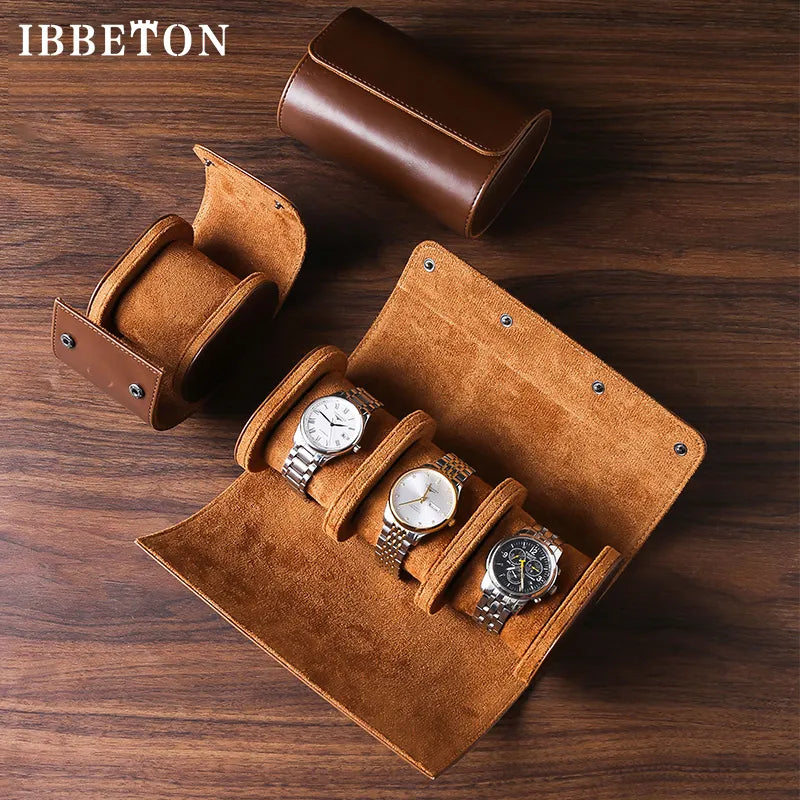 IBBETON 3-Slot Watch  Vintage Leather Watch Display Case Watch