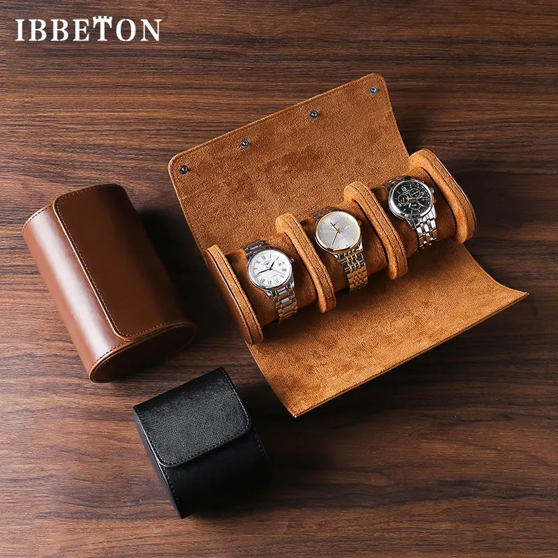 IBBETON 3-Slot Watch  Vintage Leather Watch Display Case Watch